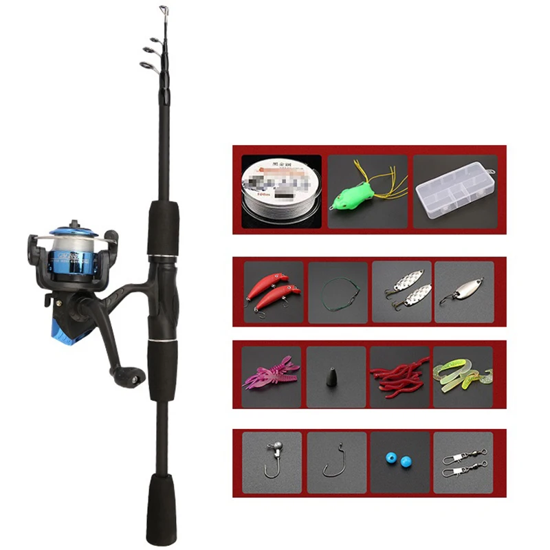 

Fishing Rod Reel Combos Telescopic Carbon Fiber Fishing Pole with Spinning/Baitcasting Reels Set Travel Fishing Kit