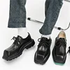 Men's Square Toe Leather Derby Shoes Women's Thick Sole Big Toe British Retro Lace Up Casual Leather Shoes for Gentlemen 1