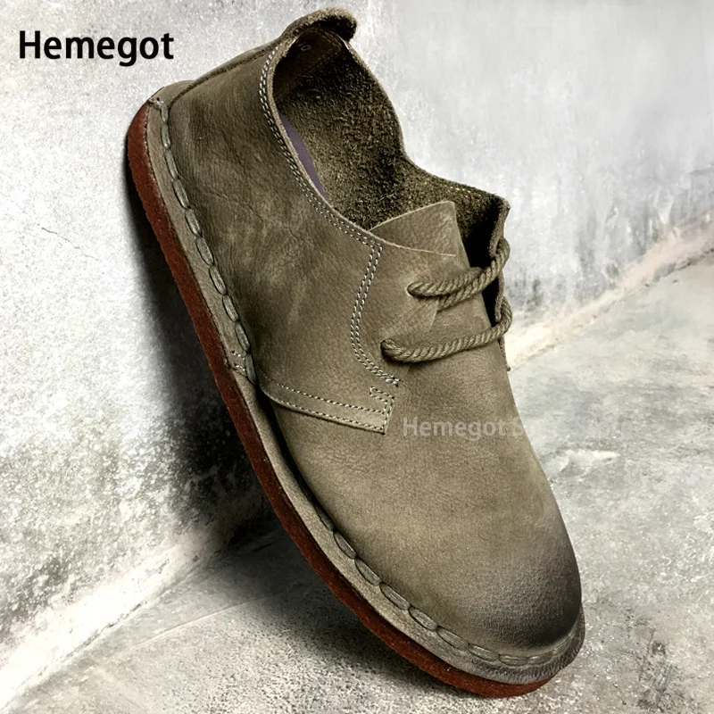 Khaki Leather Soft-Soled Cowhide Casual Shoes for Men Vintage British Handmade Cowhide Soled Men's Driving Leather Shoes 5