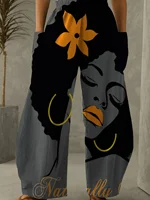 Plus Size 1XL-5XL Women Fashion Floral Printed Pleated Wide Leg High Waisted Pants Female Casual Pocket Loose Long Trousers - Image 5