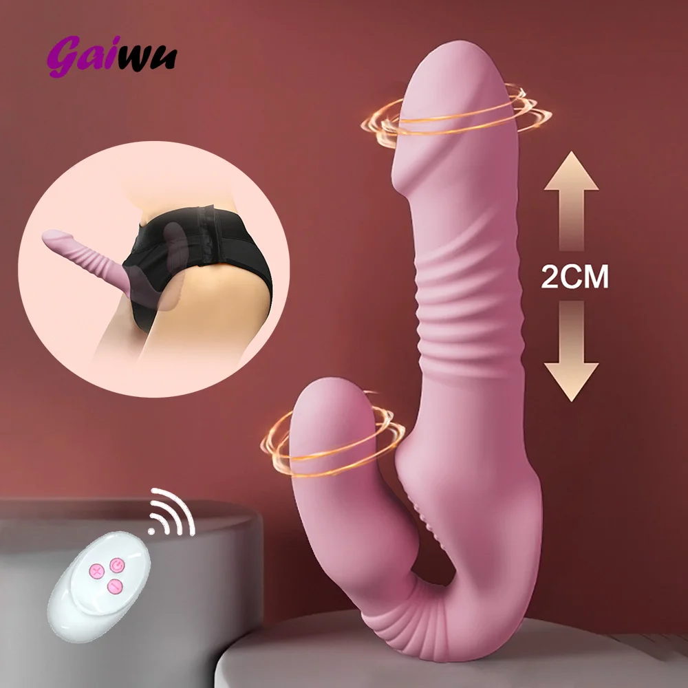 Strap-on Silicone Double Dildo Penis Wireless Vagina Vibrator for Single Women Lesbian Couples Sexy Sex Toys for Adults