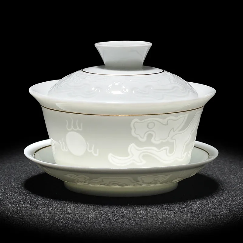Chinese Hand Painted Kungfu Cup, Set, Dehua, White Porcelain, Gaiwan, Pot Set for Tea Travel, Fast High Quality Tureen