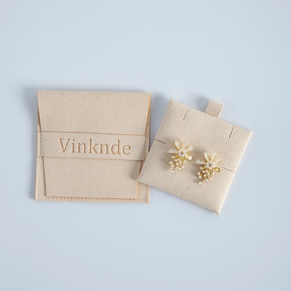 50er-Set Schmuckbeutel aus Mikrofaser mit Einlage, Karte, individuellem Logo, Wildleder-Umschlagklappe, Geschenktaschen für Halsketten, Ohrringe, Armbänder – Detail 15