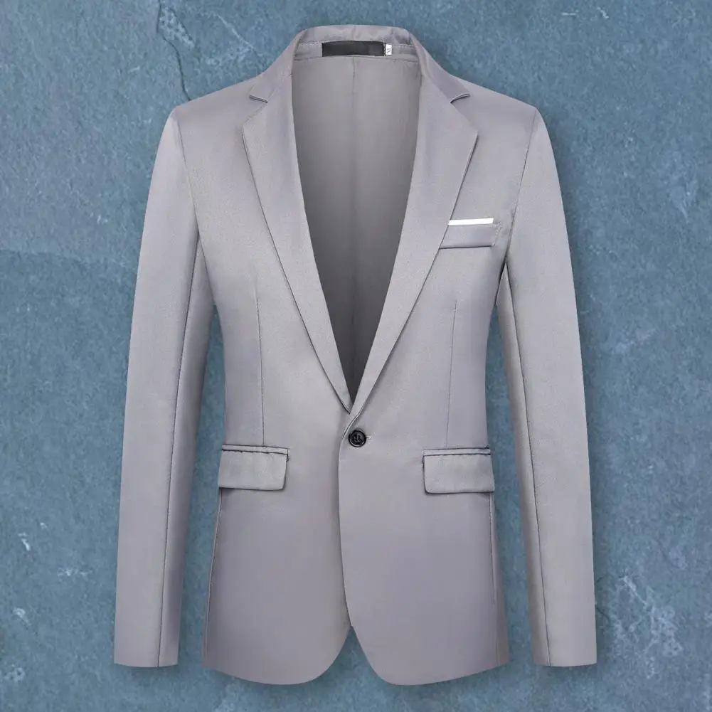 Stylish Suit Jacket Plus Size Men Suit Coat One Buckle Pure Color Slim Fit Blazer  Streetwear