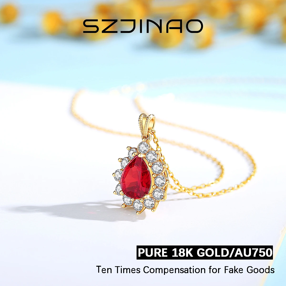 ルビー ペンダントトップ 1.98ct Z5102 ゴールドK18 ハートしずく