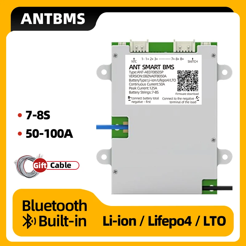 ant smart bms 7S 8S For Lithium Battery With Bluetooth Built-in 50A 100A 125A 250A 18650 Battery Ebike Balance Board Same Port