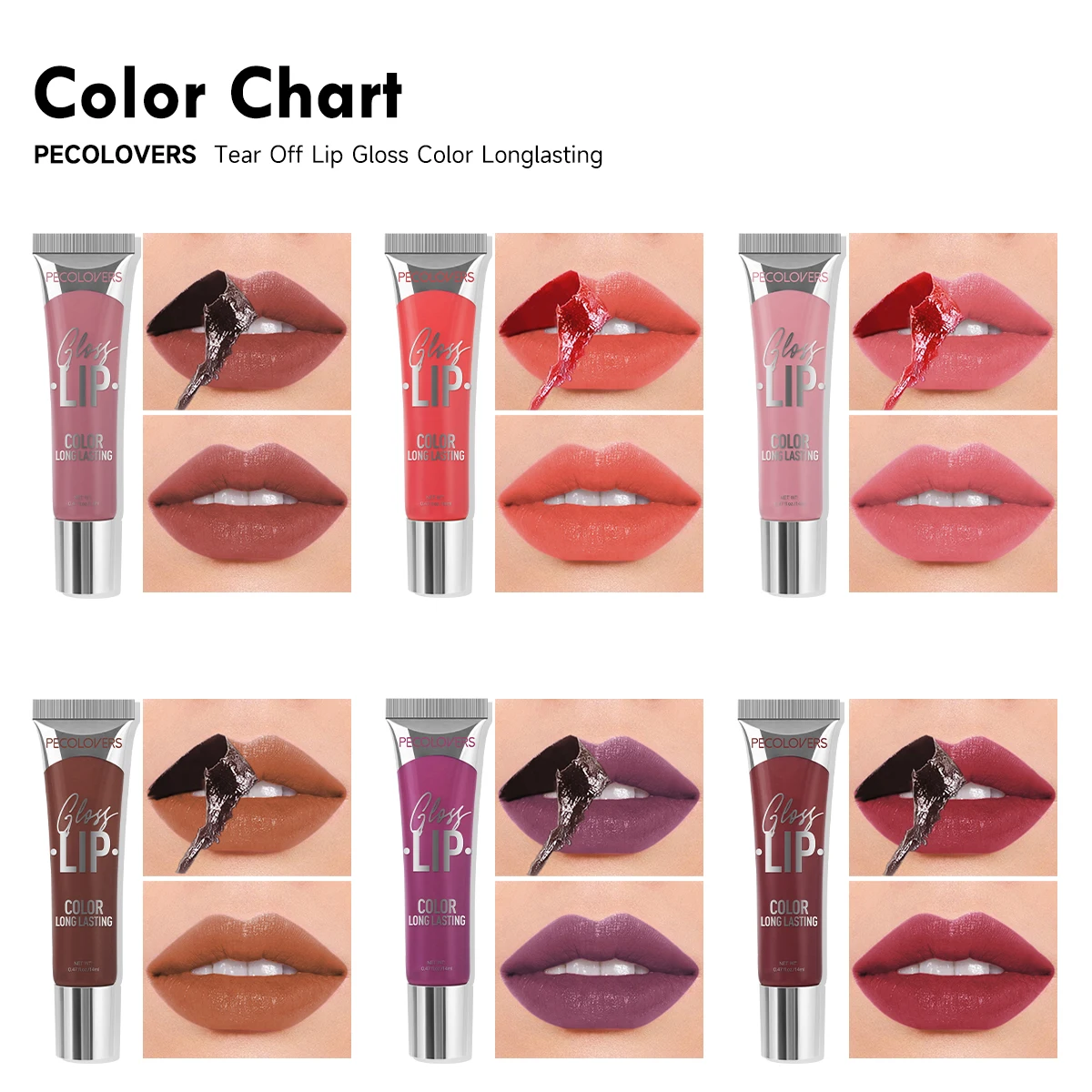 6-color Liquid Peel-off Lip Gloss Waterproof Long-lasting Peel-off Lip Gloss Non-stick Cup Makeup Moisturizing Makeup for Women 2