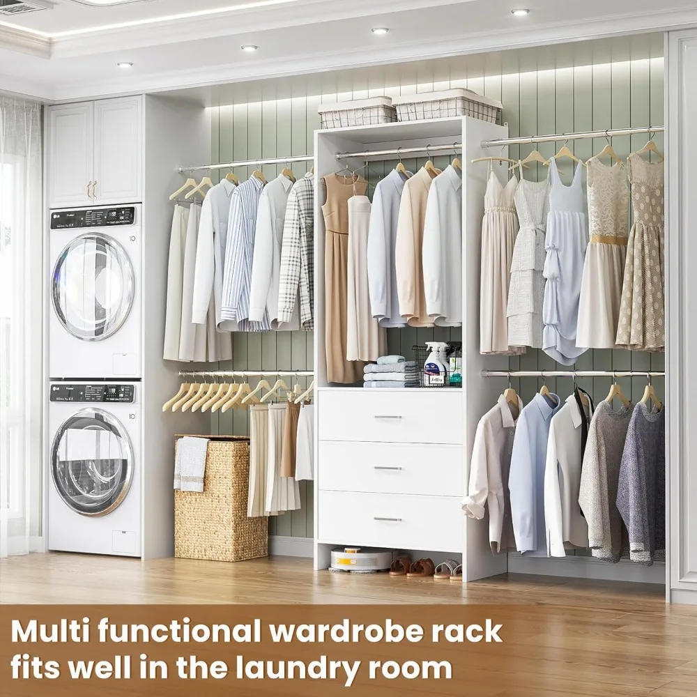 Wooden Closet System with Drawers and Hanging Rods