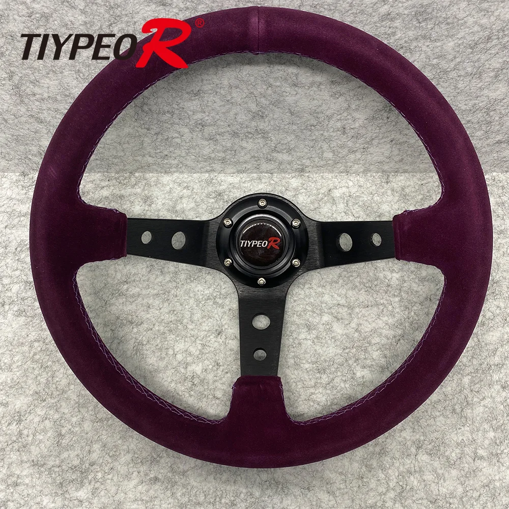 

JDM 350mm 14 inch high quality suede leather car steering wheel Purple sport steering wheel Deep Disk Bracket with round hole