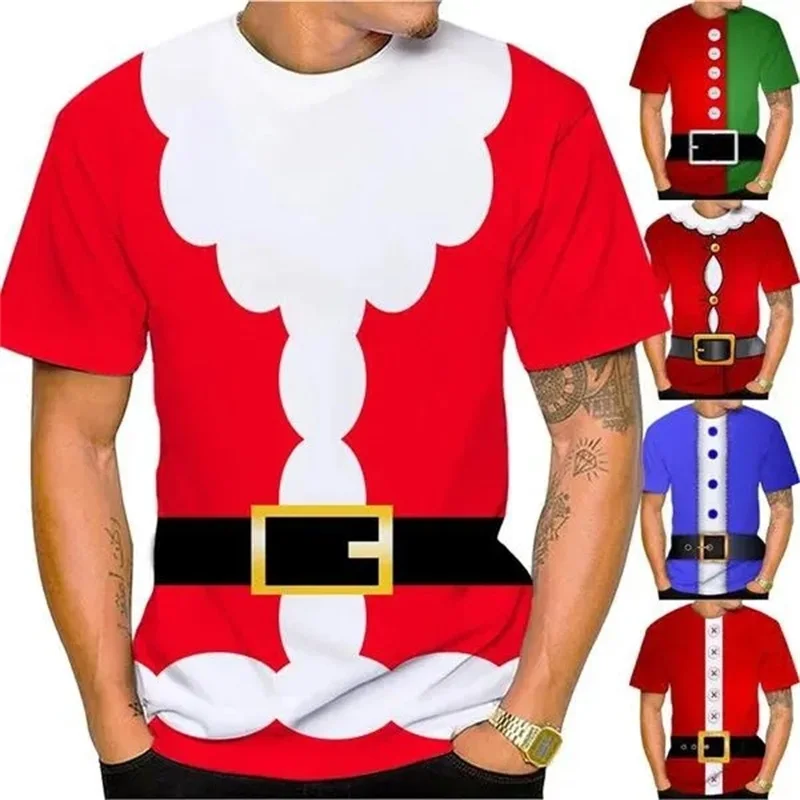 Christmas Boys 3D Santa Claus Stripe Tee Shirt Long Sleeve 3D Print Fall Winter Sports Fashion