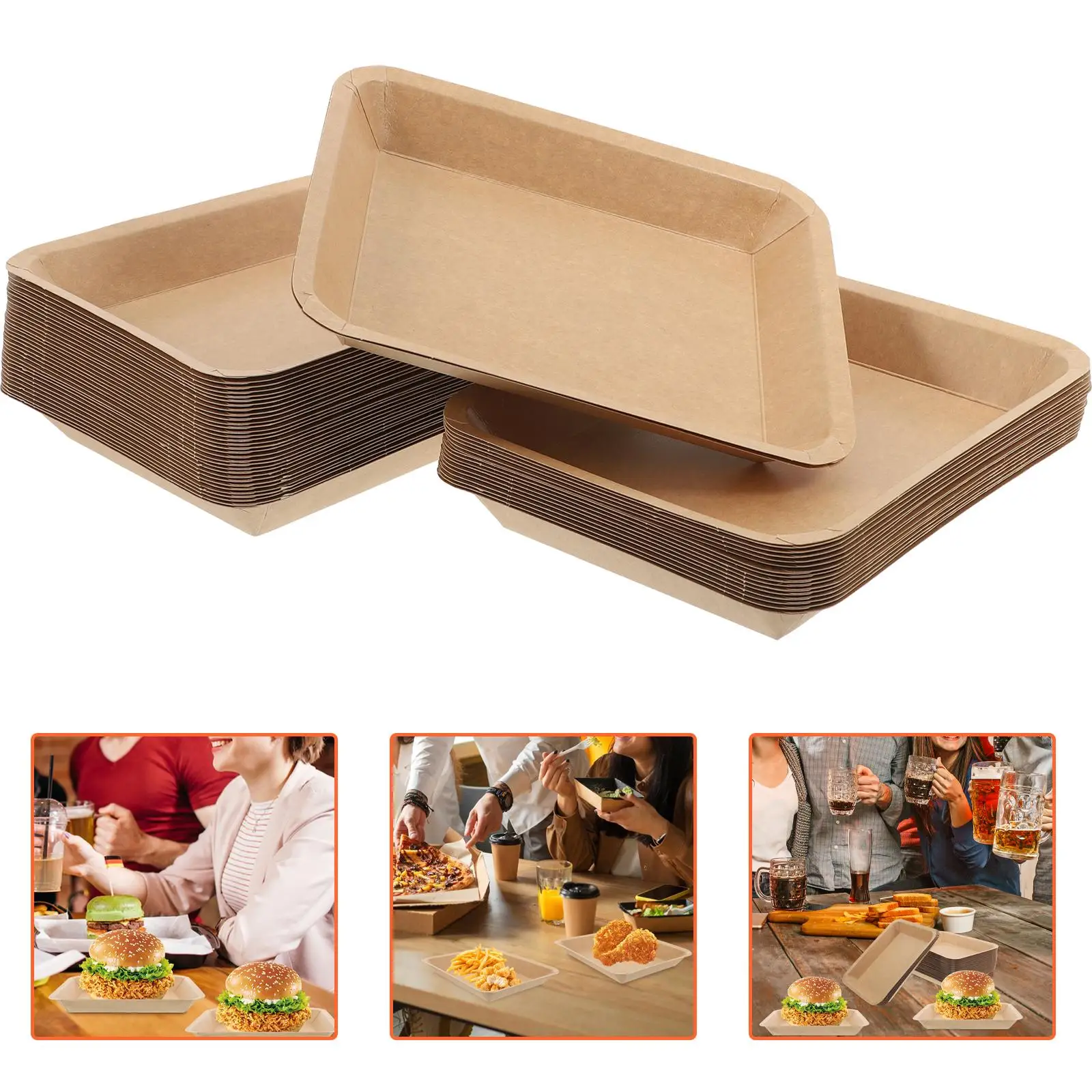Hamburger Grease-proof BBQ Dinner Plate Food Tray Paper French Fries Box Platters Snack Trays