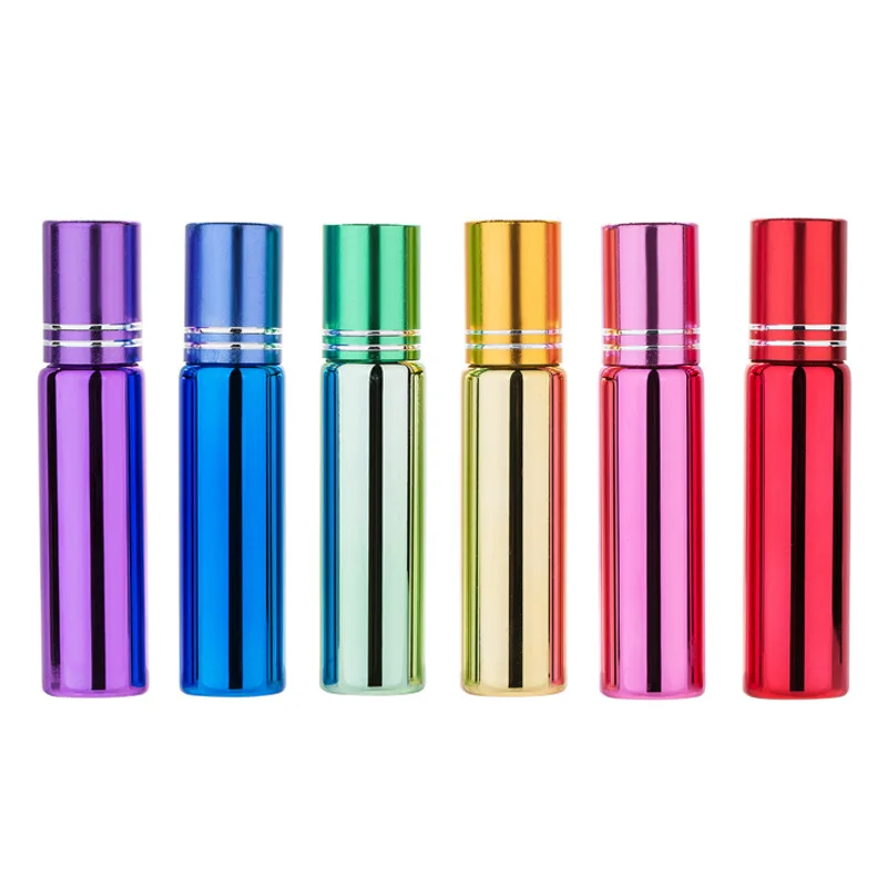 

10ML UV Spray Color glass Roll On Bottle Portable Cosmetic Perfume Essential Oil Bottle 100PCS/LOT
