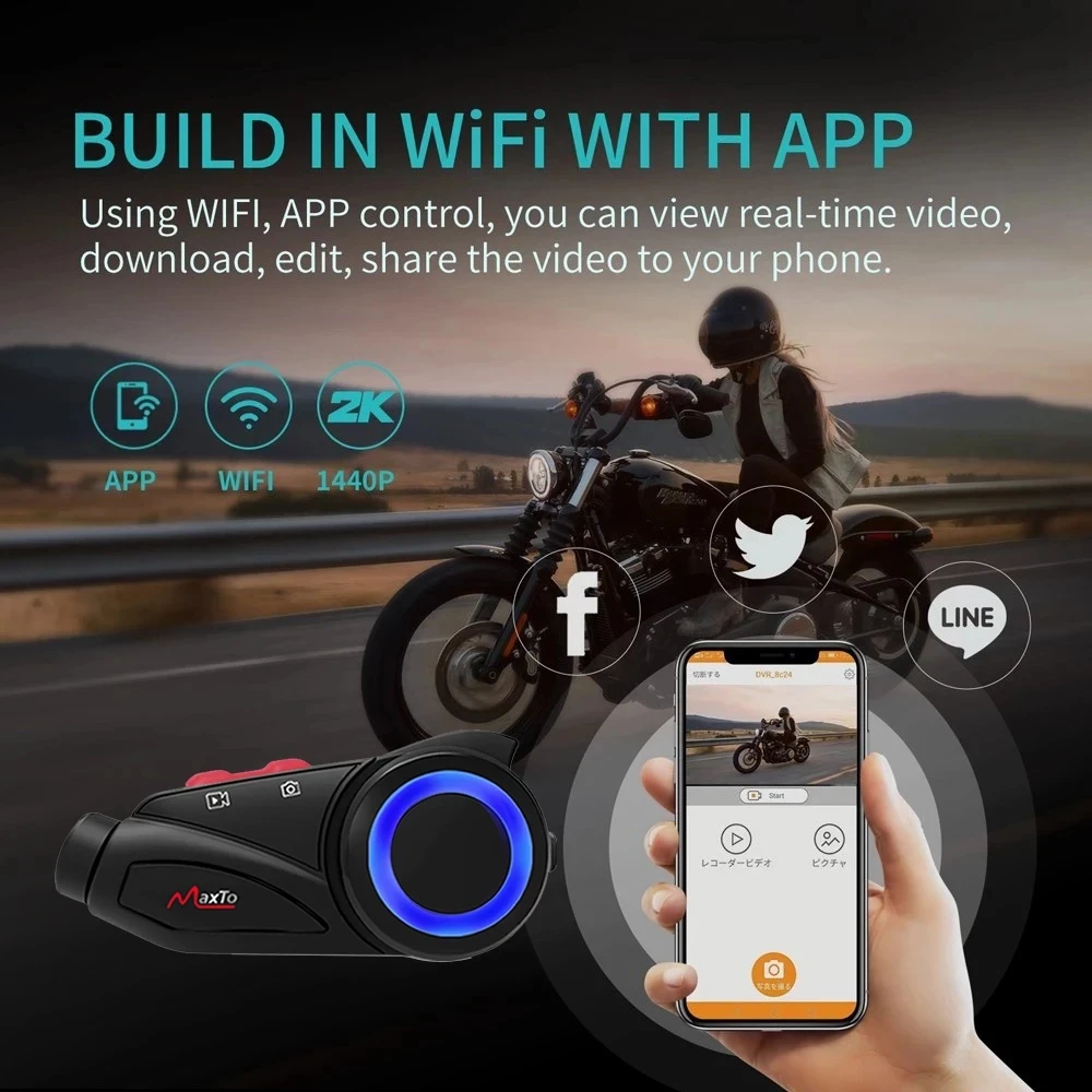 MAXTO M3S Motorcycle Camera Video Recorder 2k 1440P Helmet Intercom Group 6 Riders Bluetooth Wifi M3 DVR Dash Cam 64G Card Gift