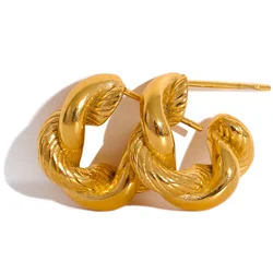 Elegant 18k Gold Plated Geometric Twisted Hoop Earrings - Rust-Proof Stainless Steel (YH588A)