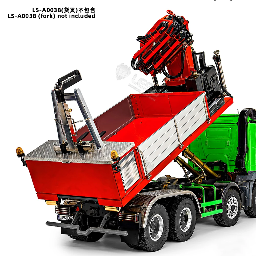 LESU Metal Cargo Box Hydraulic Crane for LESU 1/14 Roll on Off Dumper Truck RC Accessories 7CH Valve with Lights DIY Model Gifts 3
