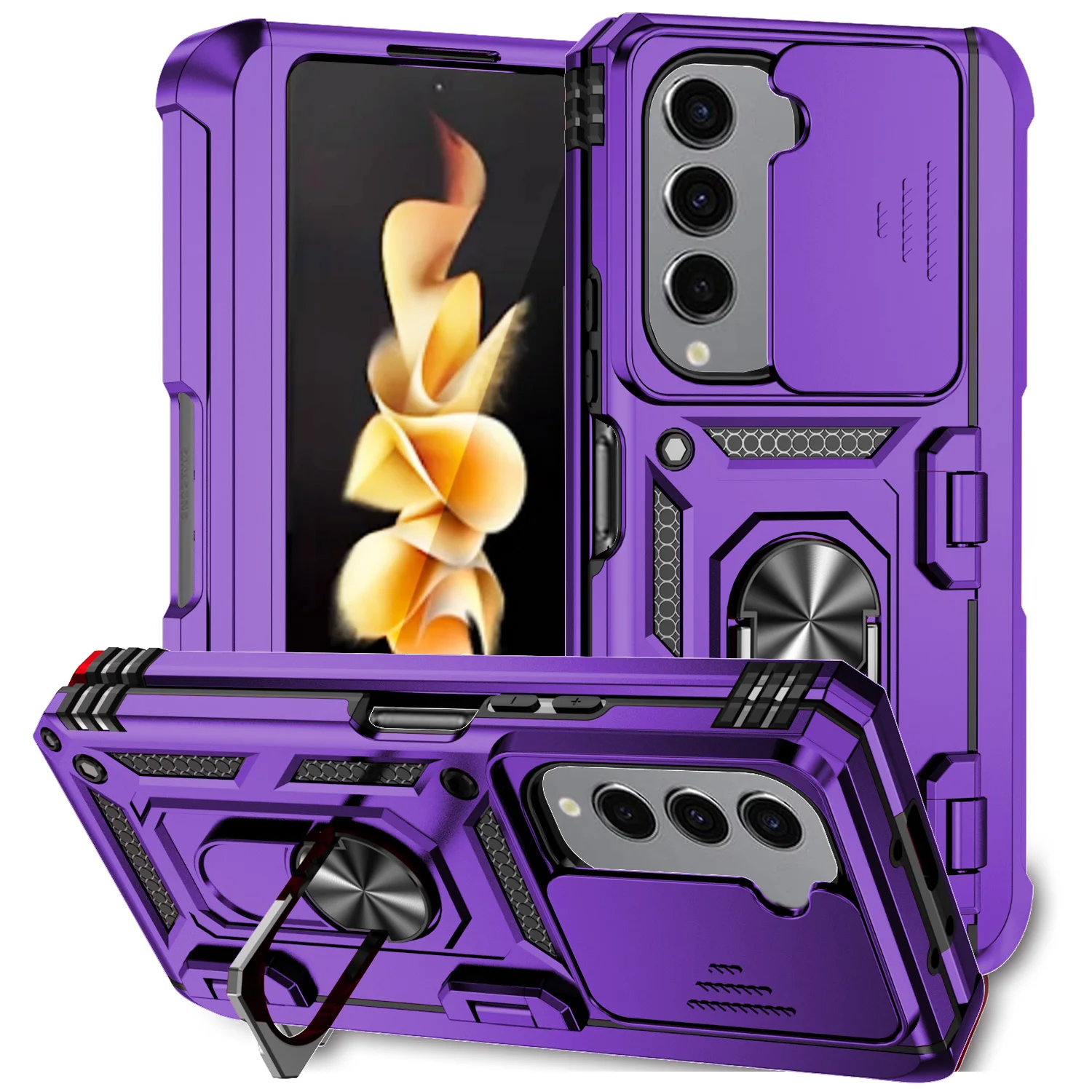 

Чехол-подставка для samsung z fold5, функциональный армированный чехол для Samsung Galaxy Z Fold 5, Fold5, Zfold5, с кольцом на палец, S, держатель для ручек, складные чехлы