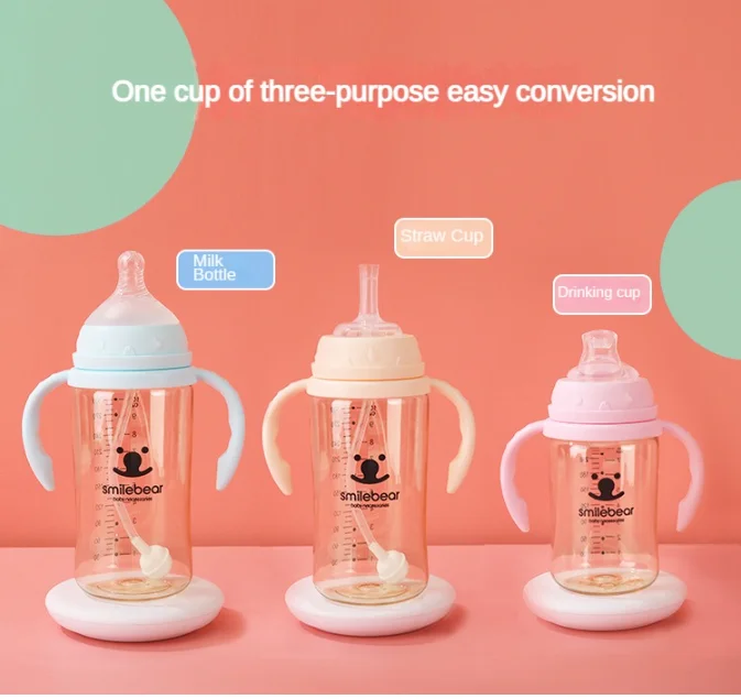 

PPSU Feeding Bottle Baby Drop-proof Milk Bottle with Straw Newborn Thickened Anti-fall Feeding Bottle BPA Free Three Uses Feed