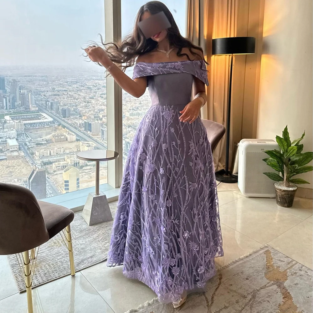 

Off Shoulder Boat Neck Prom Gown Lace Sexy Evening Party Dresses Backless Celebrity Banquet Dress فساتين السهرة 2023 جديده