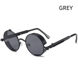 Steampunk Retro Unisex Round Sunglasses - Trendy Vintage-Inspired Eyewear (Grey)