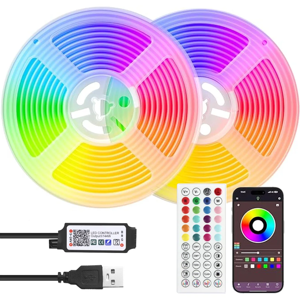 ไฟ LED แบบเส้น 3M/3.28 ฟุต-40M/131 ฟุต ควบคุมสีผ่านแอพฯ เปลี่ยนสีได้ RGB ไฟ LED แบบยืดหยุ่นสำหรับตกแต่งห้อง 1