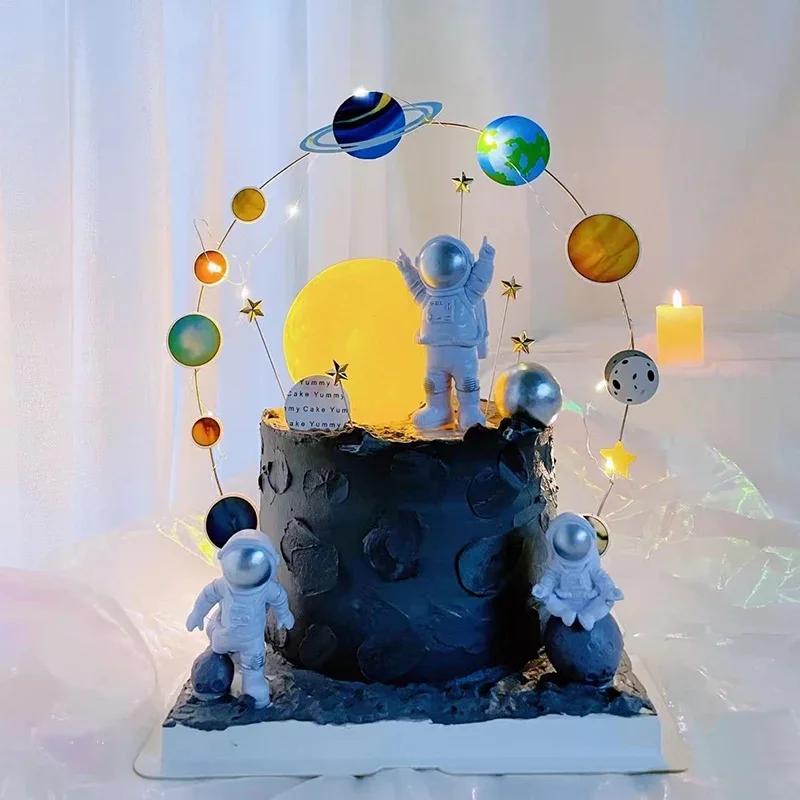 

Astronaut Cake Topper Outer Space Birthday Decoration Boy Astronaut Cake Decoration Planet UFO Moon Baby Shower Kids Party Tools