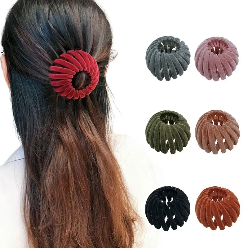 

Expandable Ponytail Holder 7 Pcs Velvet Hair Bun Holder Velvet Hair Nest Shiny And Charming And Retractable For Make Up Yoga