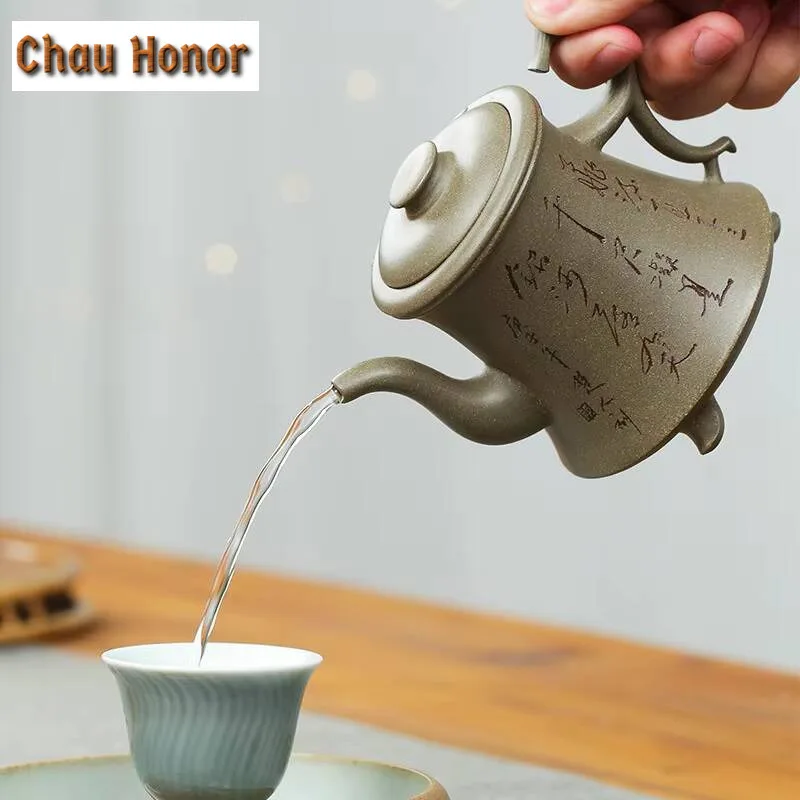 250ml Authentic Yixing Raw Ore Crab Shell Green Mud Three-legged Purple Clay Teapot Handmade Household Kung Fu Teaset Customized