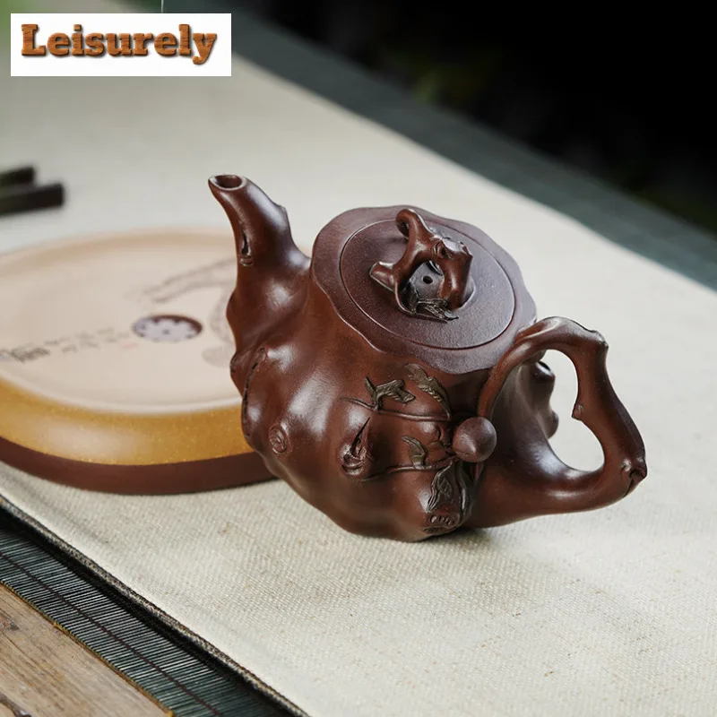 380ml Luxury Yixing Purple Clay Teapots Handmade Peach Tree Stake Pot Raw Ore Purple Mud Kettle With Filter Zisha Tea Set Cafes