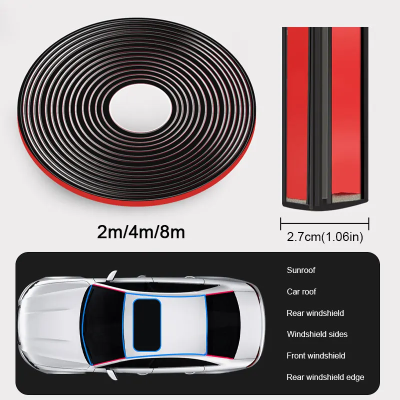 Car Seal Strips SEAMETAL 2/4/8m Windshield Sunroof Rubber Seal Strip 27mm Car Roof Window Edge Seal Protector Waterproof Dustproof Weather Strip