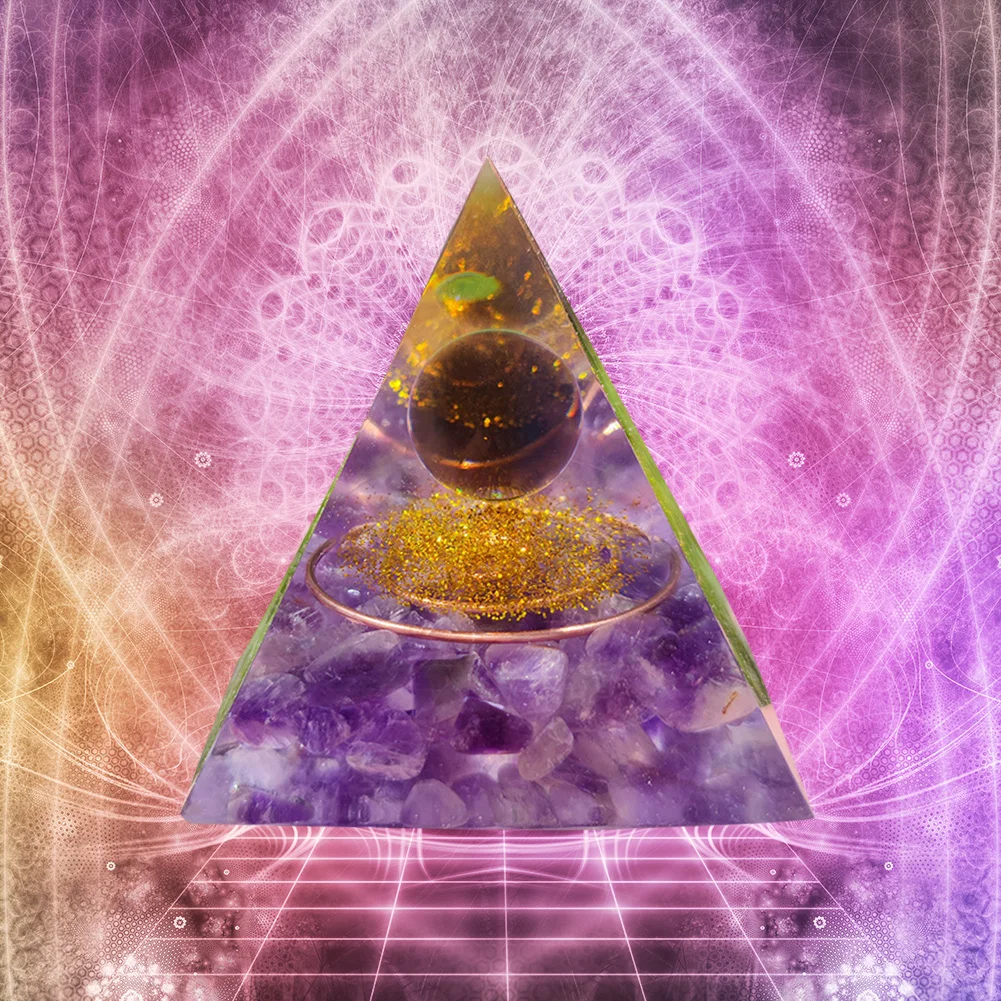 Resin Pyramid Sculpture Green Peridot Art Statue Natural Crystal Energy Orgone Figurine Outdoor Decor Supplies