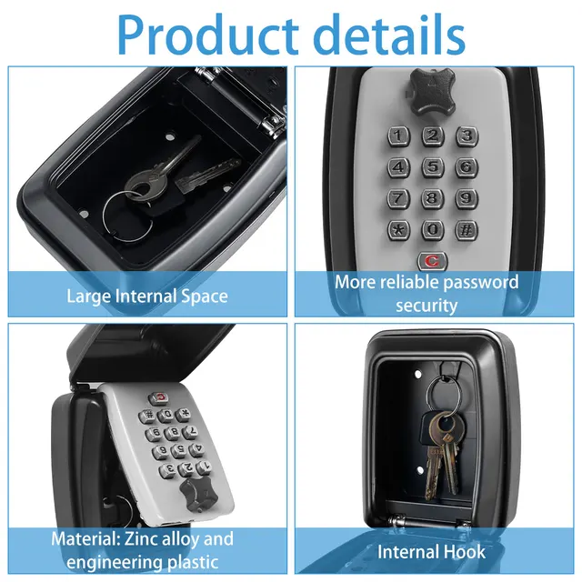 Wall-Mount Key Storage Box Secret Code Portable Combination Key Holder Box Weatherproof Safe Spare Key Storage for Home Office 3