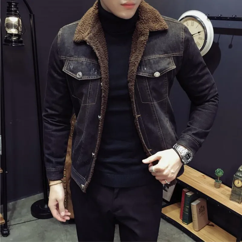 

2023 Autunm and Winter Men's Lamb Velvet Light Denim Jacket Slim Jacket Denim Jacket Velvet Jean Coat Mens Casual Denim Outwear