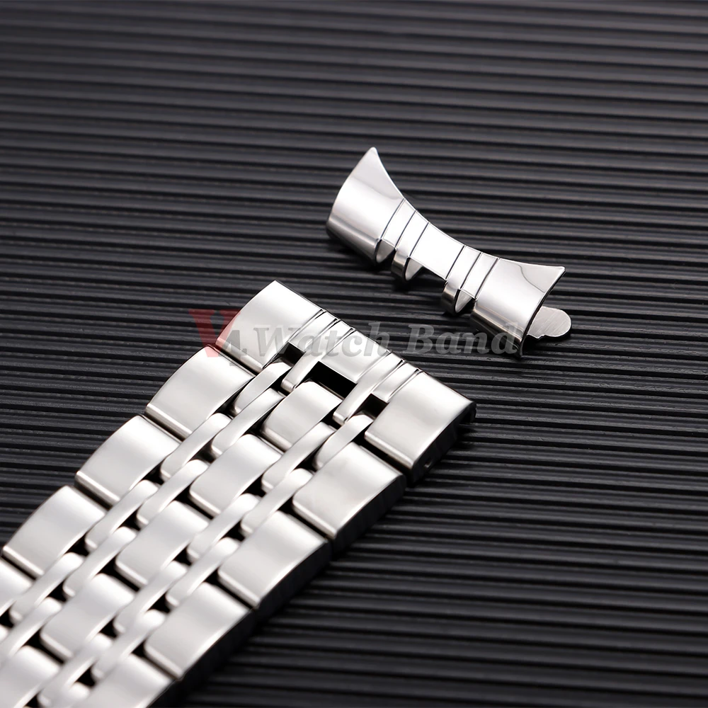 Elegant Solid Stainless Steel Curved Flat Metal Watch Strap (Multiple Width Options)
