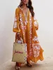 Women's new V-neck long sleeved printed dress with stylish and versatile style for commuting loose fitting and versatile clothin
