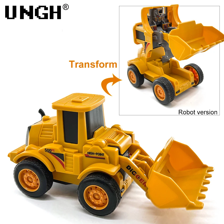 UNGH 10cm One-key Deform Car Diecast Transformation Excavator TrucK Model Toy for Children Boy Games Inertial Engineering Carbot hot wheels monster truck Diecasts & Toy Vehicles