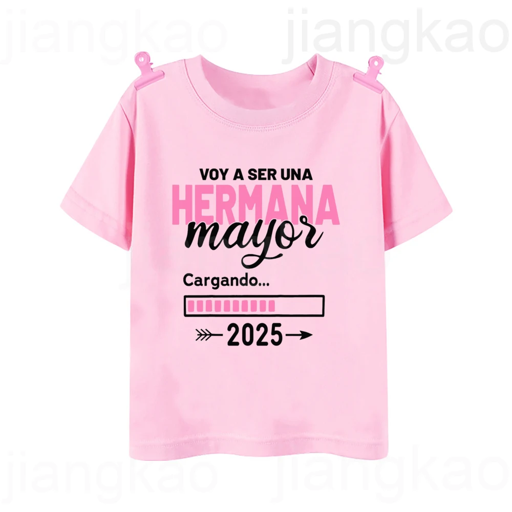I Will Become A Sister Spanish Printed Kids Shirt Pregnant Announcement T-shirt Girls Short Sleeve Tee Child Summer Clothes Tops 5
