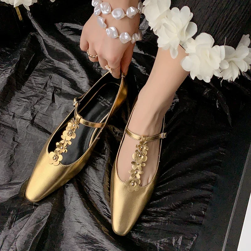 

2024new spring women pumps natural leather shoes 22-24.5cm cowhide+sheepskin+pigskin square toe t-buckle Mary Jane shoes women