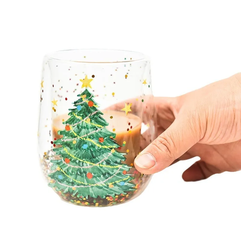New Christmas Tree Cup with Heat-resistant and Non Scalding Double-layer Flowing Sequins  Cartoon  Double  Cute  Design