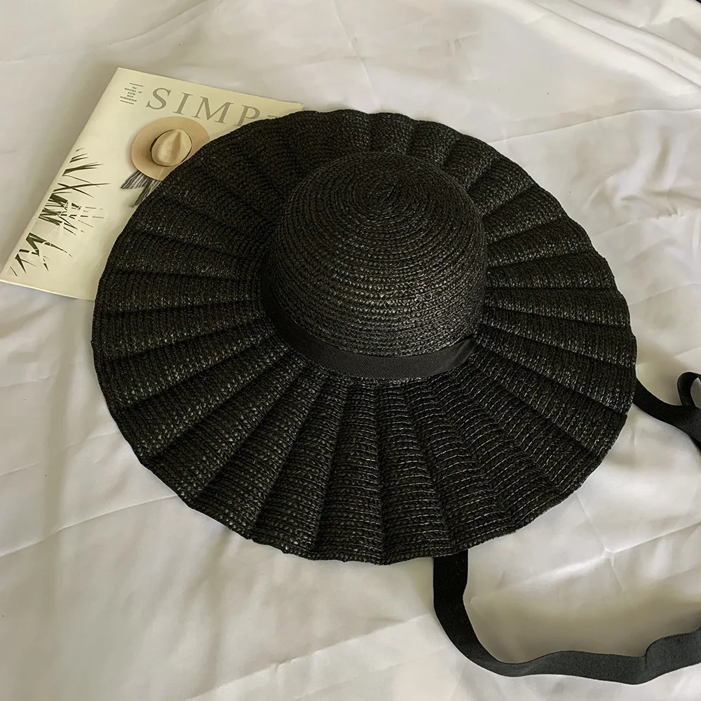 

202308-chui dropshipping summer model show fashion sector wind brim natural straw leisure holiday lady sun cap women hat