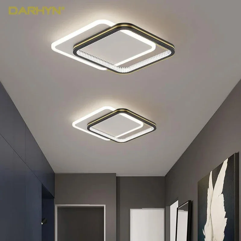

Modern LED Gold Ceiling Lamp for Porch Entrance Living Room Dining Room Lamp with Crystal Black Shade Lamp Round Square Shade