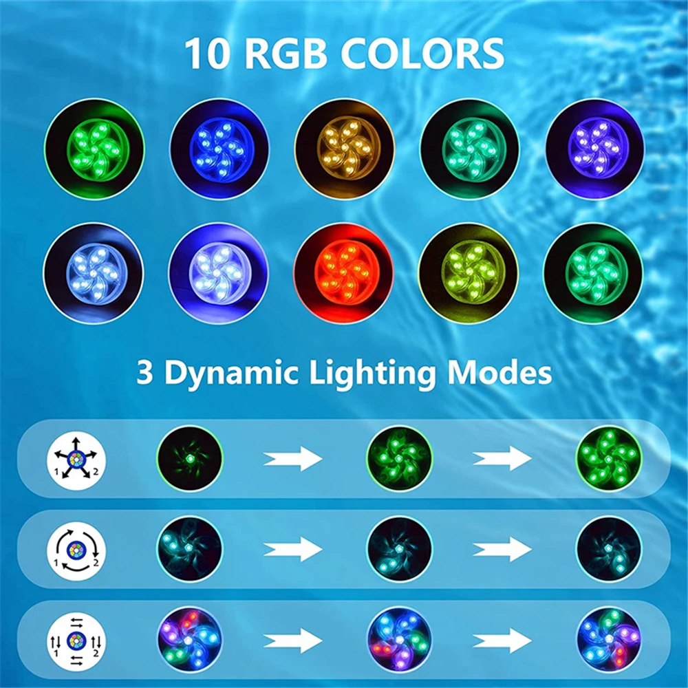 underwater pond lights Submersible Swimming Pool Lights IP68 LED Pond Light with Magnet RGB Shower Bathtub Lights for Aquarium Pond Party Garden Decor under water light