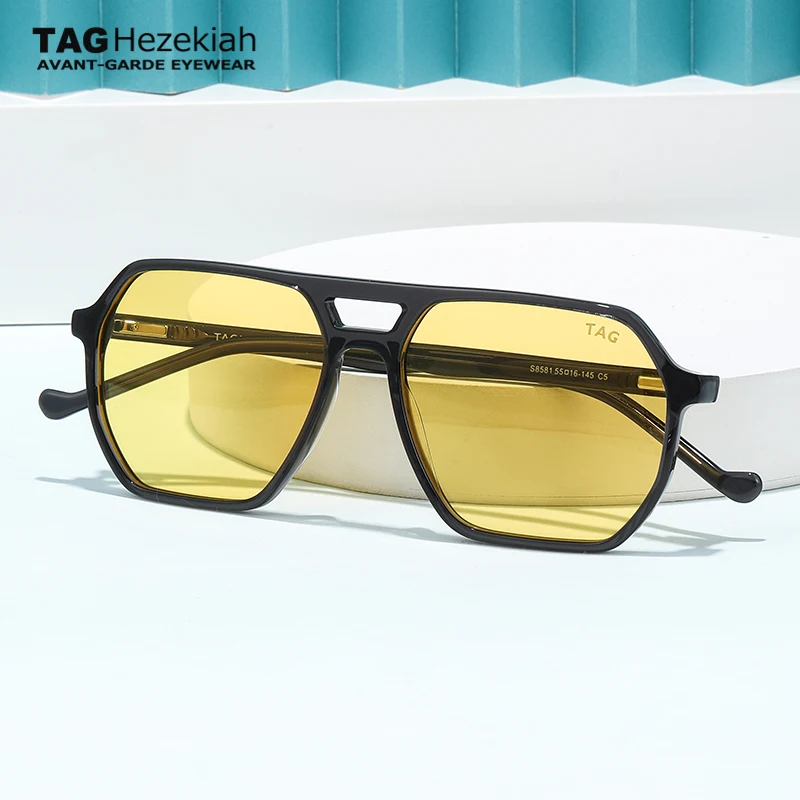 TAGHezekiah Vintage Acetat Polarisierte Sonnenbrille Herren Mode Retro Designer S8581 Sonnenbrille Damen Luxusmarke 2025 Sonnenbrille