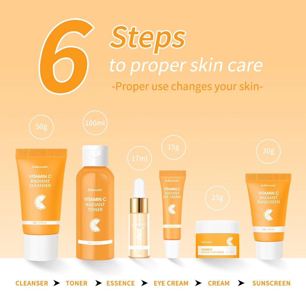 Skin Care Set Vitamin C Skincare Set 6-piece Set Including Toner Serum Eye Cream Face Cream Sunscreen Cleanser Deep Moisturizing Skin
