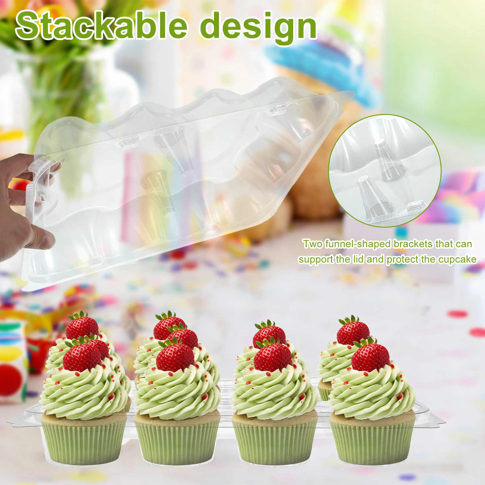 12/24Pcs 12-Hole Clear Plastic Cupcake Containers with Detachable Lids, Stackable Food-... - SKU CPCC1612 - UGI Packaging