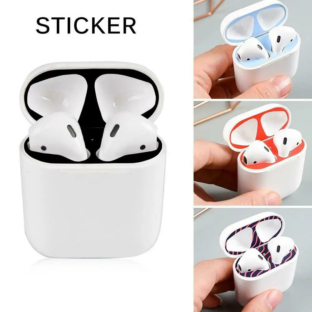 Пылезащитная наклейка для AirPods 1 2 металлическая защитная пленка от пыли