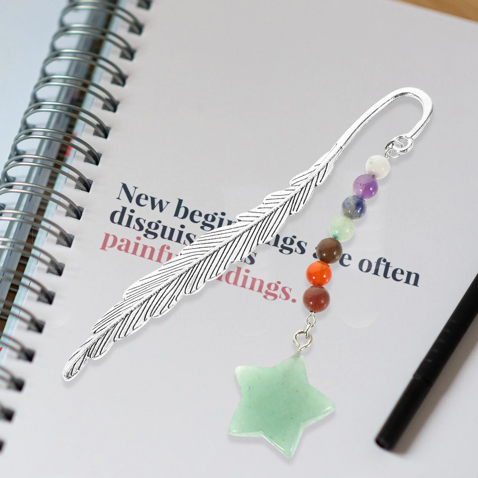 

Colorful Star Crystal Portable Plume Bookmark Delicate Ornament Chain Page Marker Craft Retro Style Pretty Reading