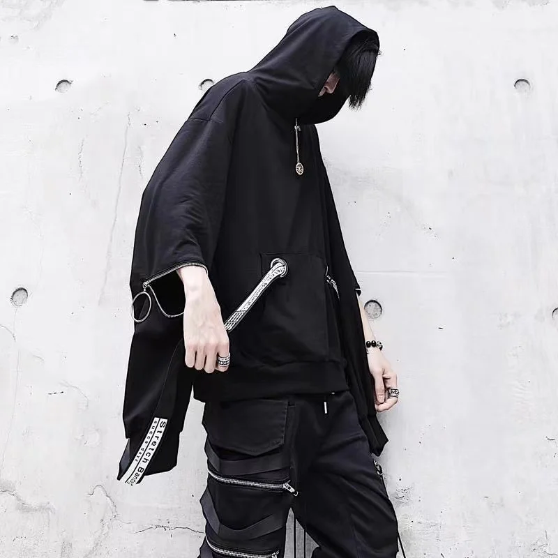 Men's Sets Black Hoodies+Pants Punk Graphic Zipper Hooded Sweatshirts Cargo Pant Men Oversized Loose Streetwear Suits 3