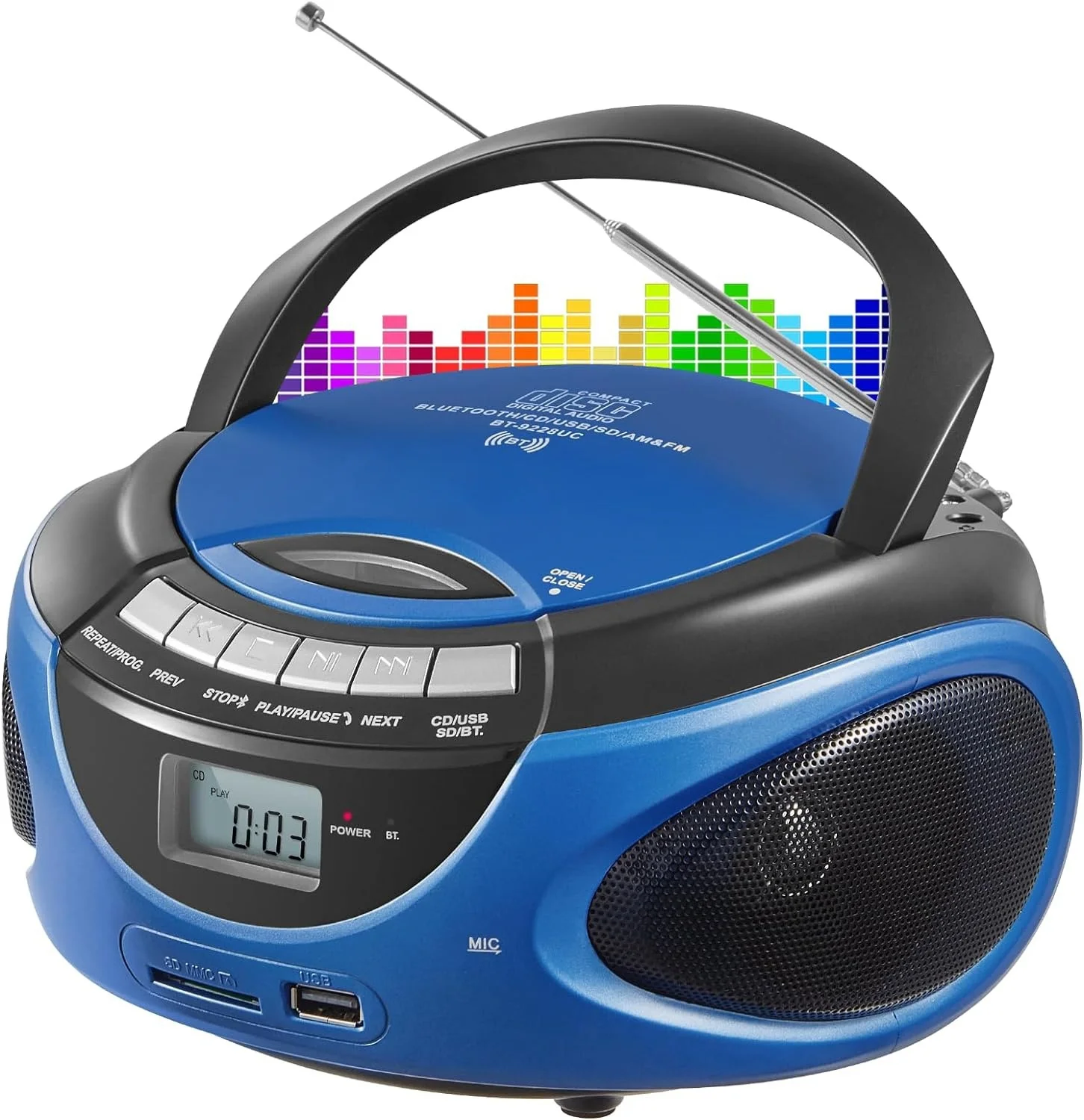 휴대용 CD 플레이어 붐박스, AM/FM 라디오, 블루투스 스피커, 지지대 CD/USB/SD/BT/AUX, 헤드폰 잭, 부모님 선물