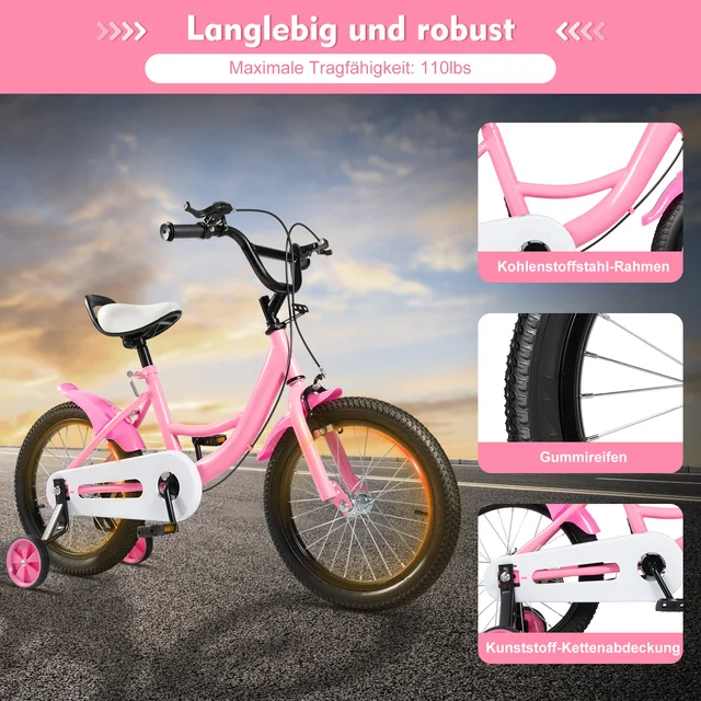 Vélo pour enfants de 16 pouces, hauteur réglable, Fash, avec roues d'entraînement, doubles freins, pour âgés de 5 à 8 ans, charge 50kg 1
