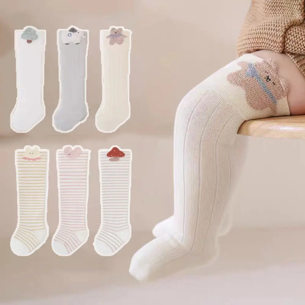 3Pairs Y2k Calf Socks Baby Stripe Cartoon Tree Children's Cotton Stockings Korean Style Cotton Baby Middle Tube Socks Newborn